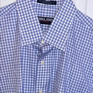 Kirkland Signature Blue and White ,Violet Micro-Check Dress Shirt